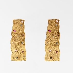 ZARA RHINESTONE TAG EARRINGS GOLD TONE NWT